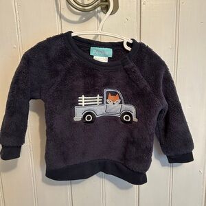 Pekkle 12m Navy Fleece pullover Sweatshirt with Truck embroidered Design